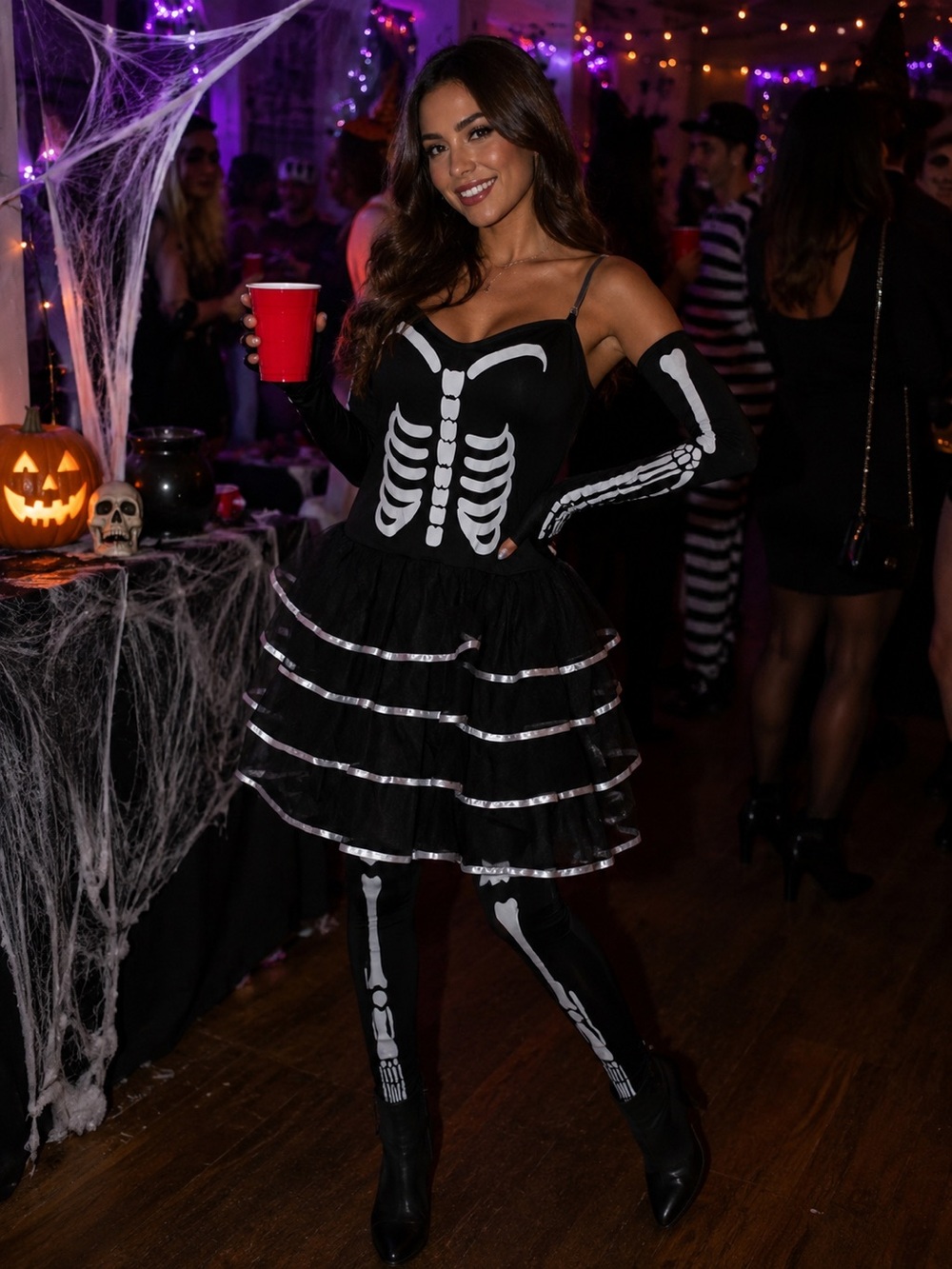 Skeleton Tulle Skirt Women’s Costume - Black